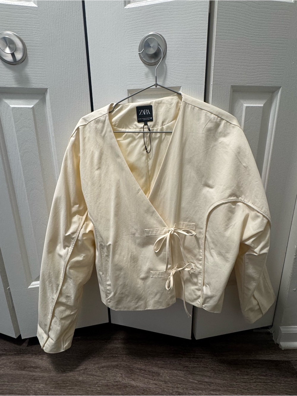 Zara Cream Wrap-Front Tie Jacket